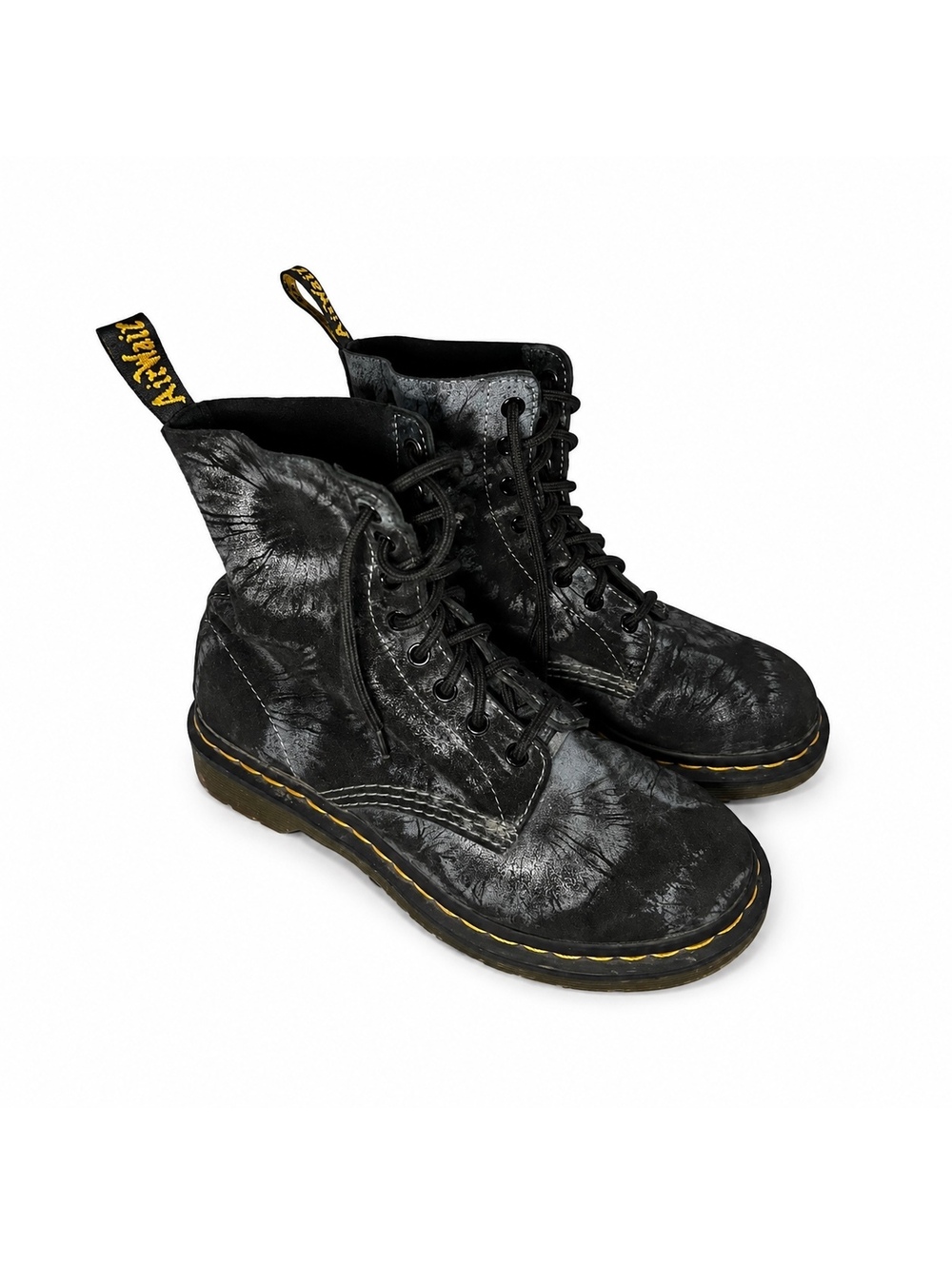 Dr. Martens 1460 Tie Dye Black Gray Leather Boots Size 8 - Picture 2 of 6